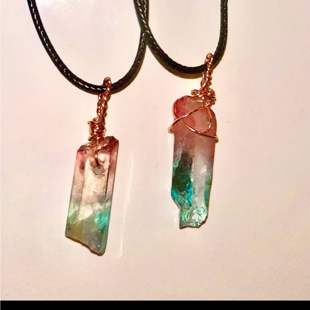 Handcrafted Pink and Teal Crystal Pendant Necklace - Women Jewelry